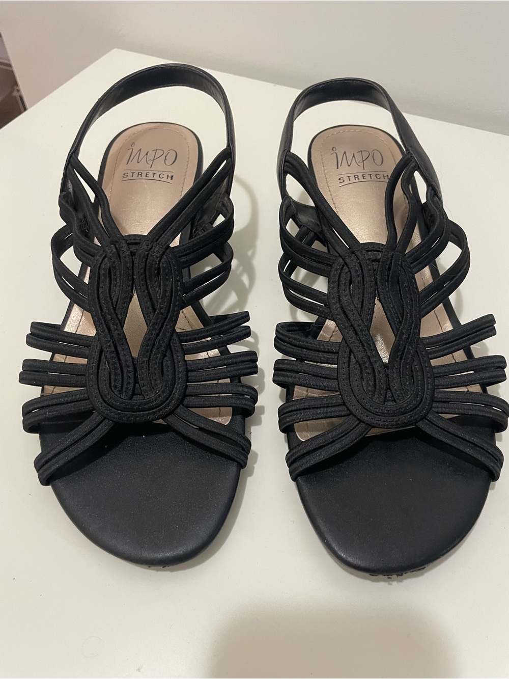 Impo Stretch Black Strappy Sandles, Size 9W